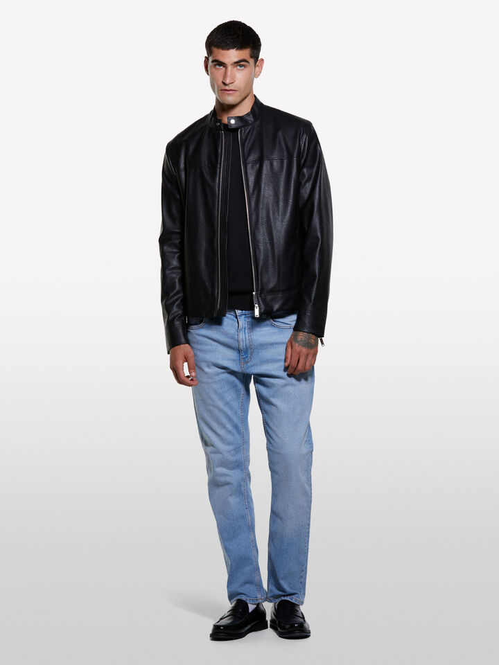 Black slim fit biker jacket - men's jackets and coats - Black | Sisley image number 1